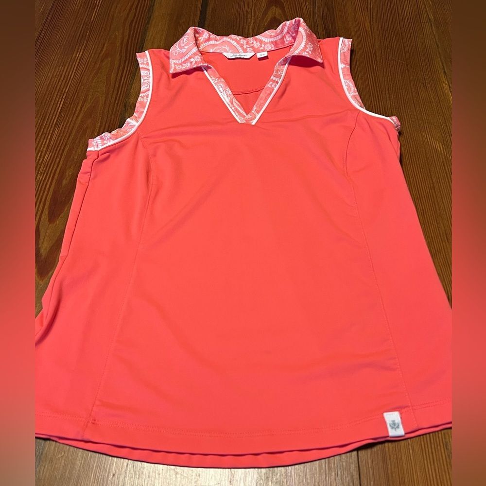 Lady Hagen Women's Sleeveless Golf Polo Paisley Calypso‎ Coral/Tangerine XS